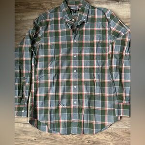 J Crew Mercantile Flex Men's Green Plaid Button Up Shirt in Green Size Medium